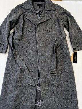 Donna Karan New York Women's Gray Wool Blend Double Breasted Long Coat Size L NW